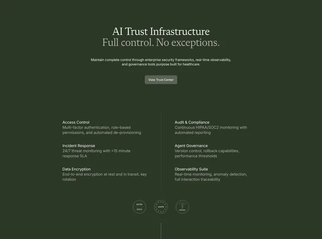 Amigo privacy trust feature grid, minimal, dark-mode, dark