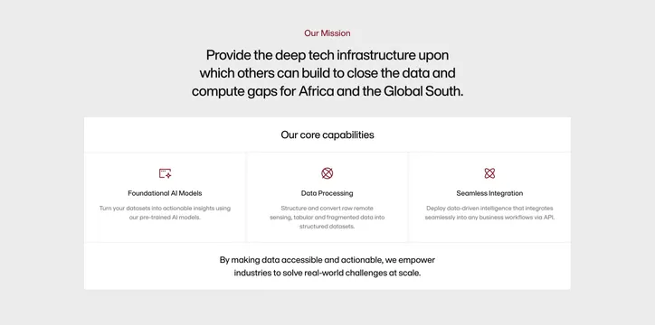 Amini mission statement with capability card, light-mode, minimal, light