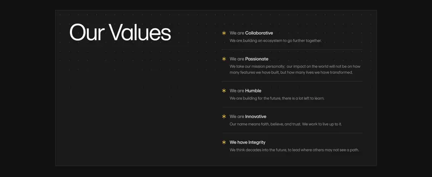 Amini dark values list section, dark-mode, minimal, dark