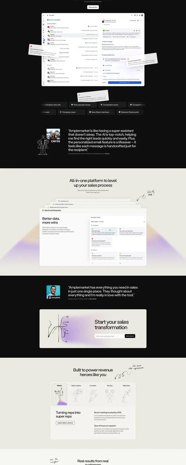 Amplemarket AI Sales Platform, corporate-clean, minimal, light