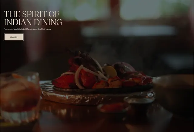 Amrit Palace dining CTA, minimal, editorial, dark