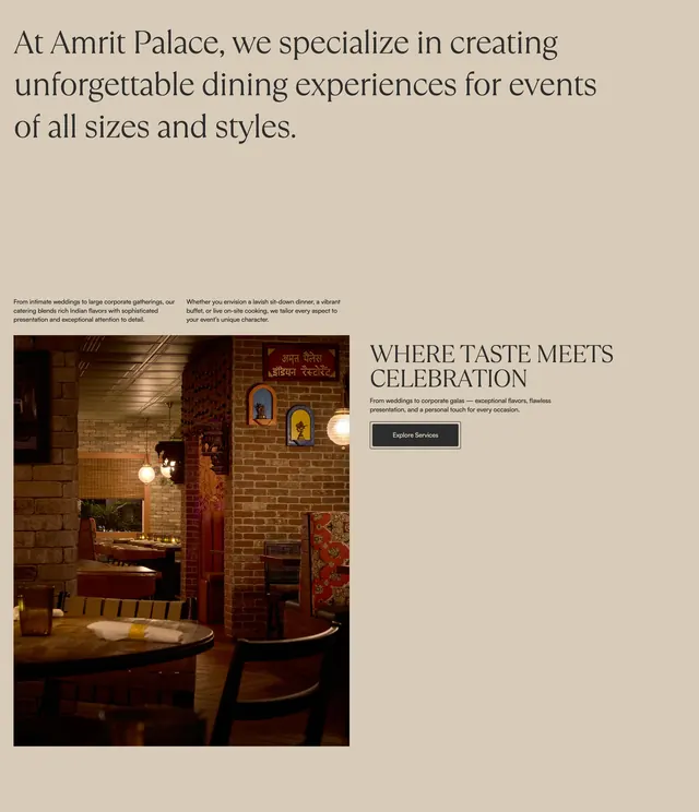 Amrit Palace event dining feature, minimal, editorial, light