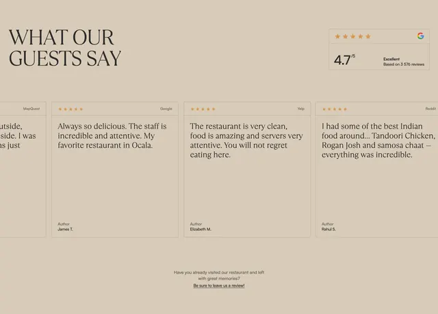 Amrit Palace Guest Testimonial Design, minimal, editorial, light