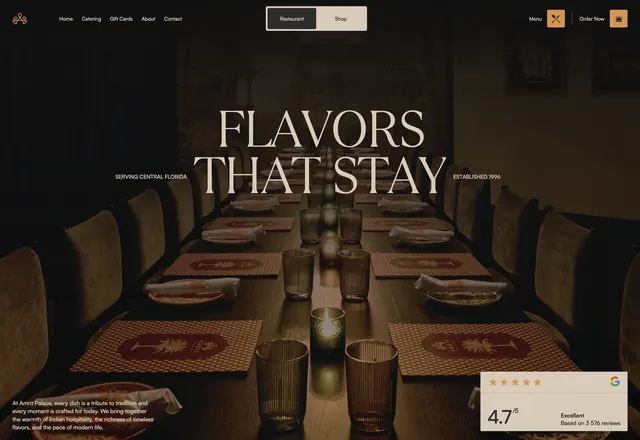 Amrit Palace Restaurant Introduction Hero Design, dark-mode, minimal, dark