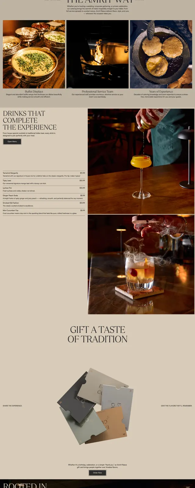 Amrit Palace Restaurant Landing Page, luxury, photographic, dark