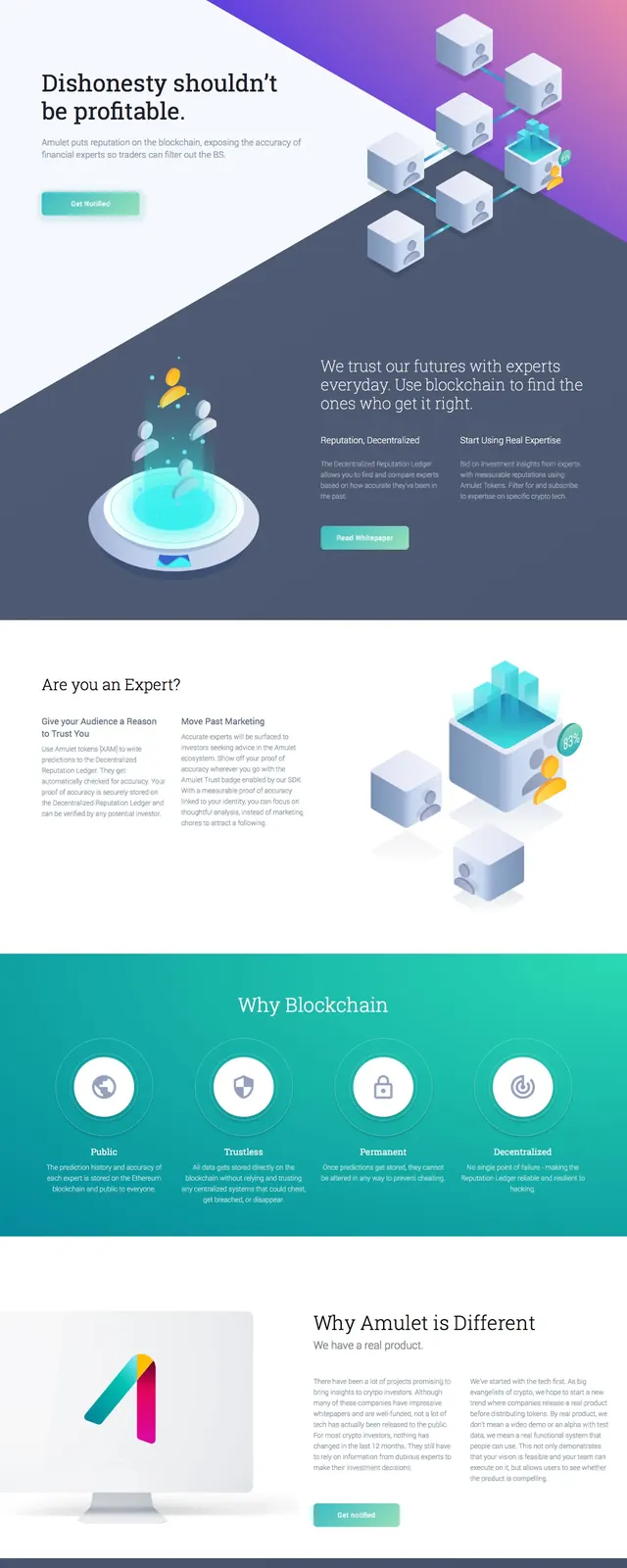 Amulet Platform Landing Page, gradient-heavy, 3d-render, vibrant