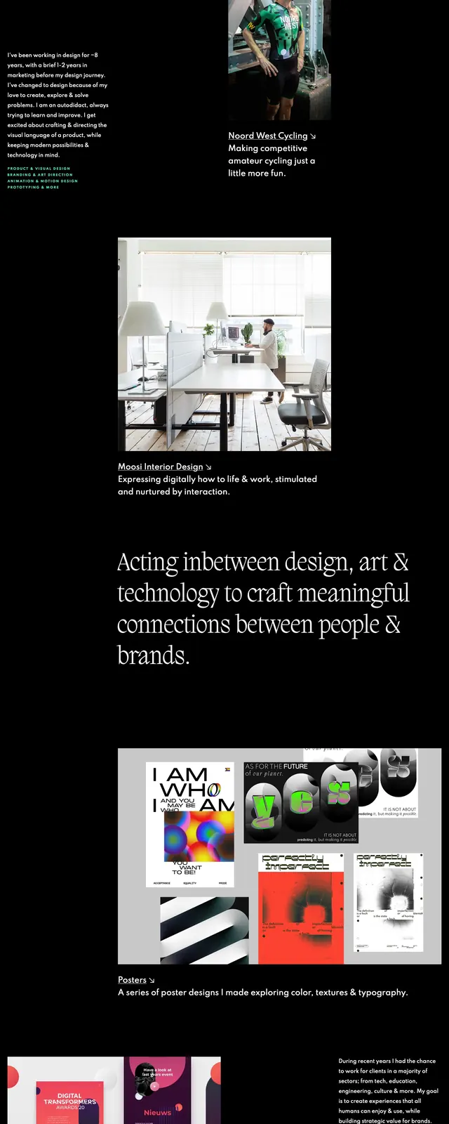Amunz Portfolio Landing Page, minimal, neo-brutalist, dark