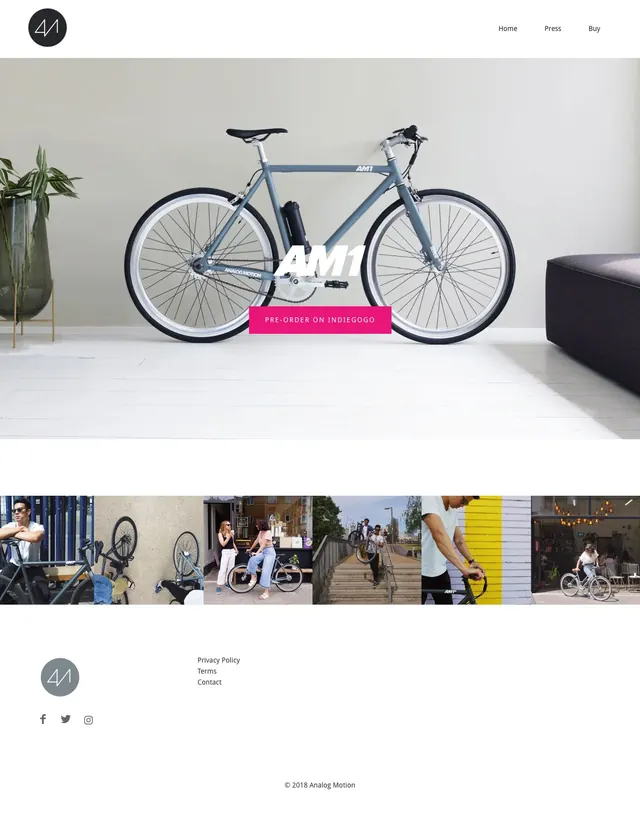 Analog Motion AM1 Landing Page, minimal, editorial, light