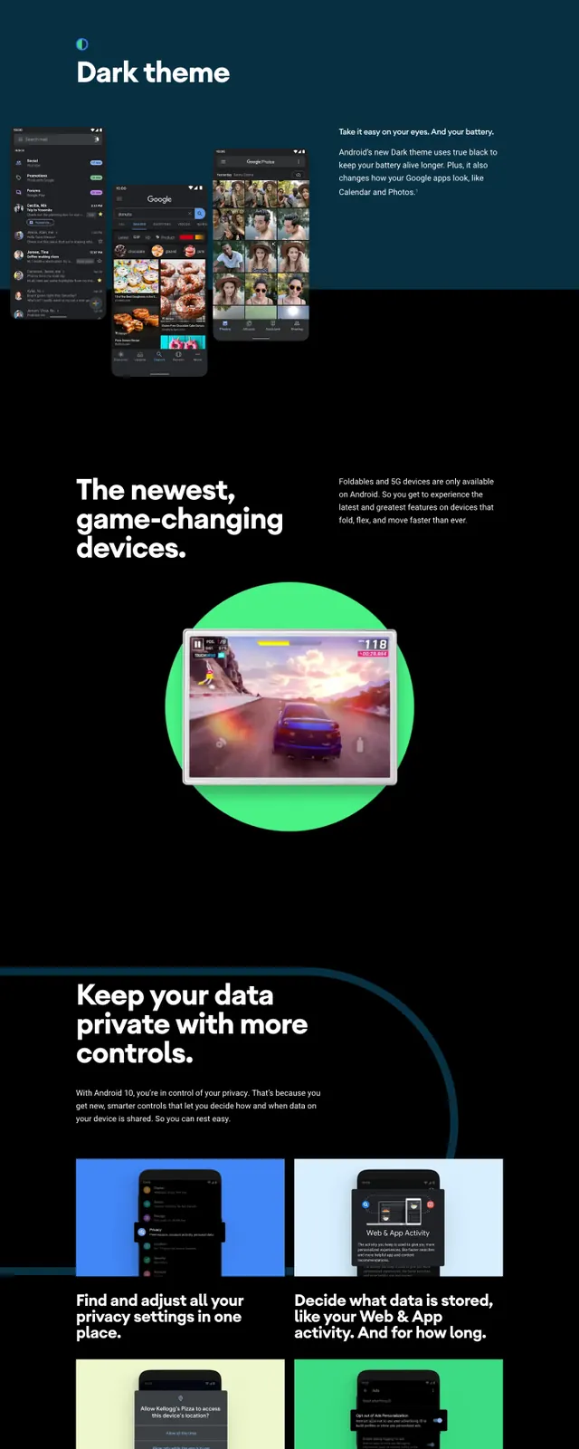 Android 10 Product Showcase, dark-mode, minimal, dark
