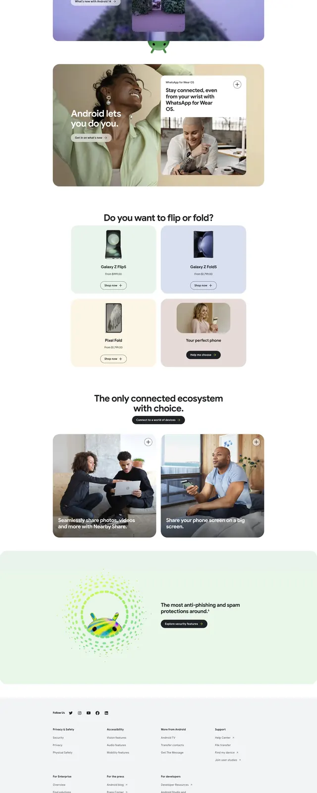 Android 14 Landing Page, minimal, playful, vibrant