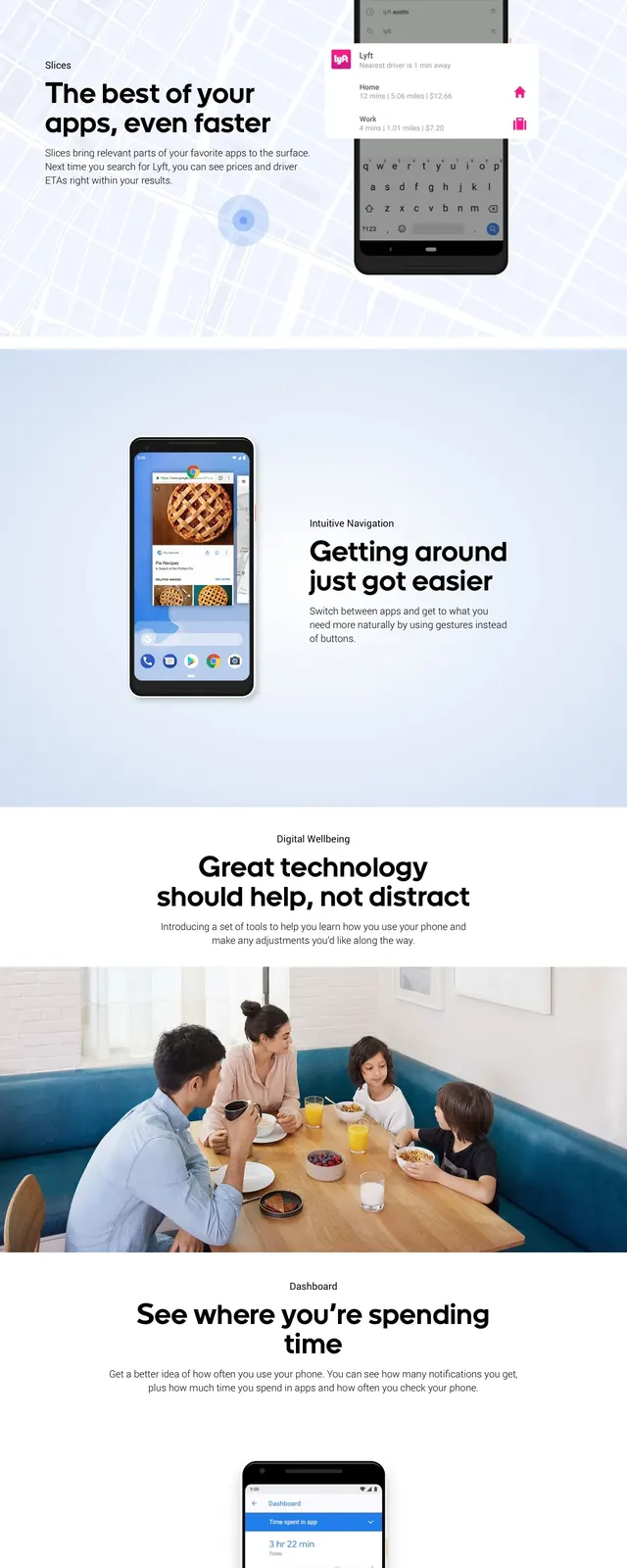 Android 9 Pie Product Landing Page, minimal, corporate-clean, light