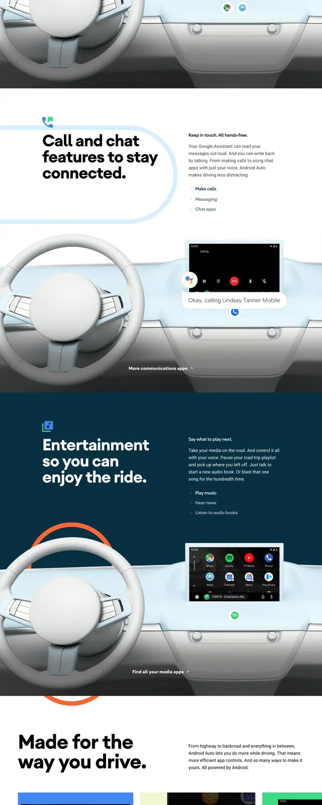 Android Auto Landing Page, minimal, playful, vibrant