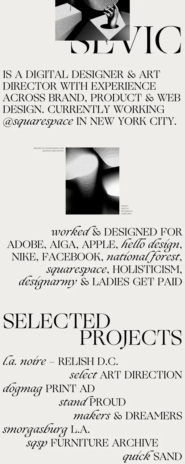 Angelamilosevic Portfolio, editorial, brutalist, high-contrast