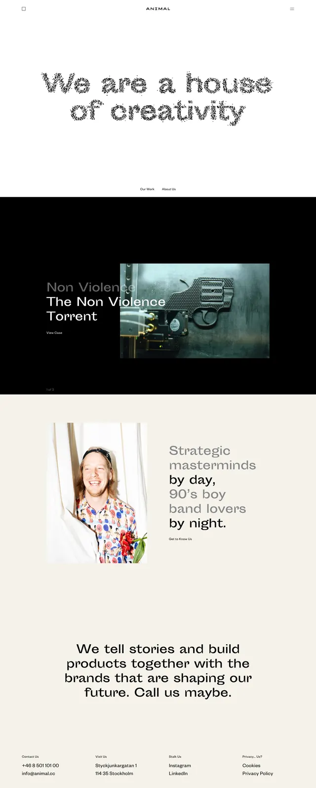 Animal Agency Landing Page, editorial, minimal, high-contrast