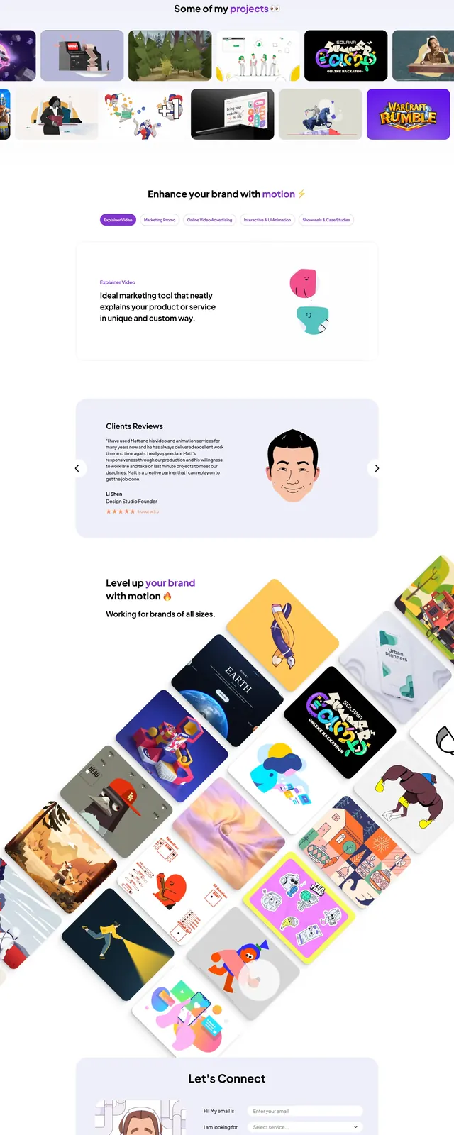 Animattor Portfolio Landing Page, playful, illustrated, vibrant