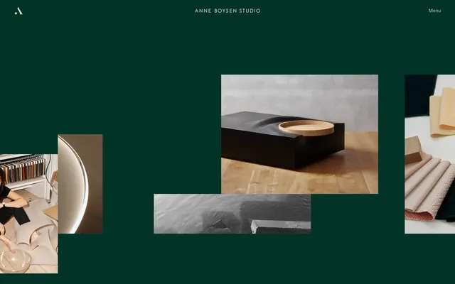 Anne Boysen work collage hero, minimal, dark-mode, dark