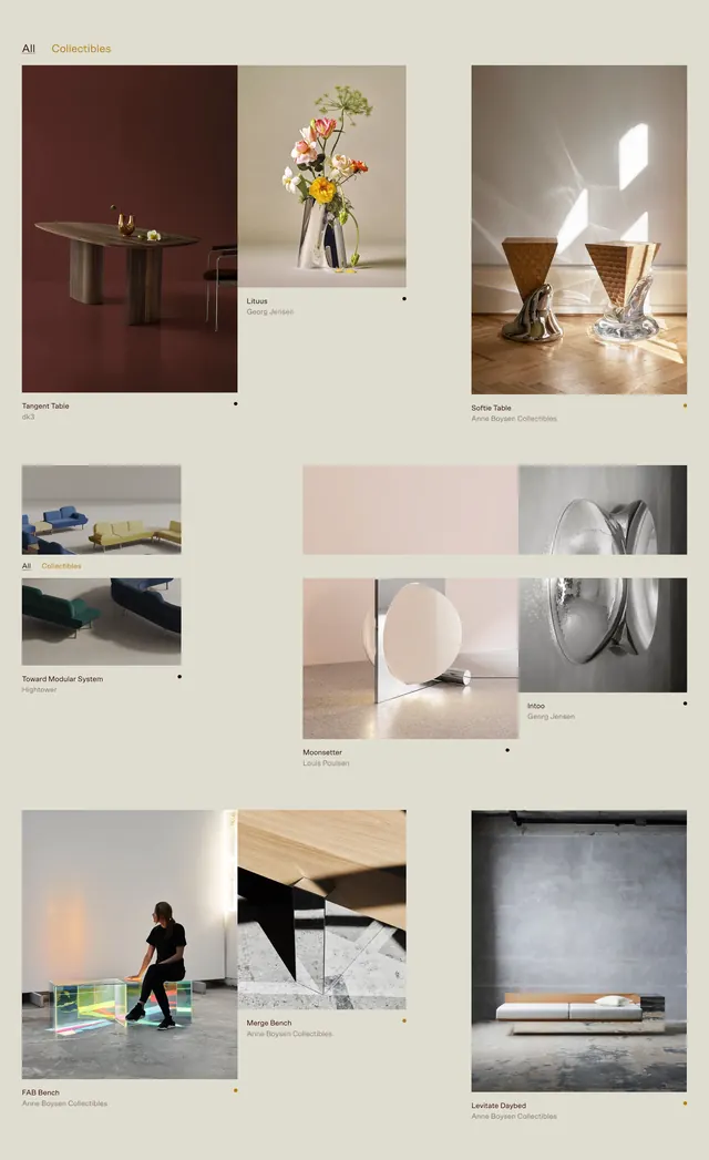Anne Boysen collectibles gallery, minimal, light-mode, light