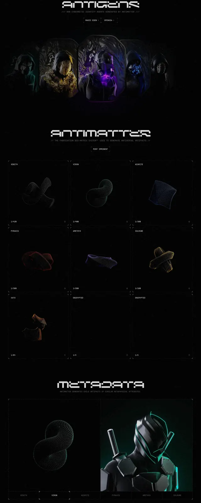 Anti Cybernetic Identity Landing Page, dark-mode, brutalist, dark