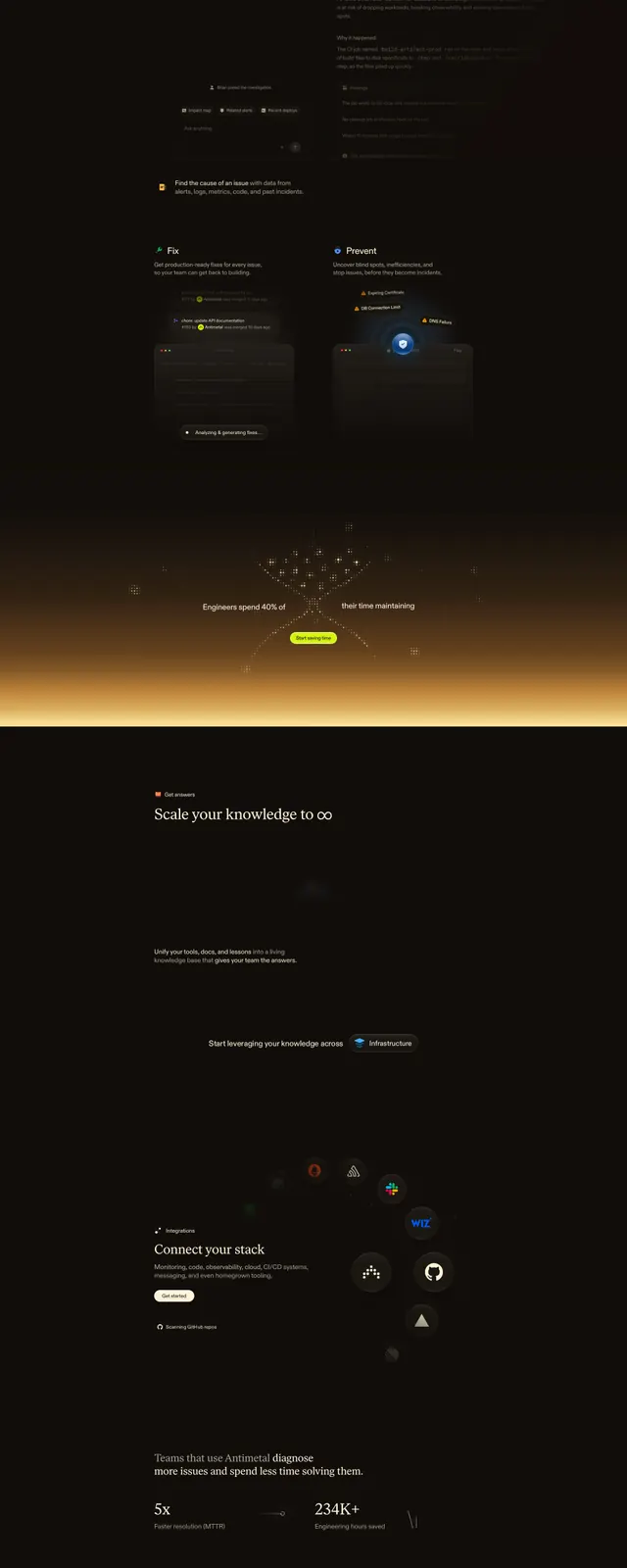 Antimetal Technical Landing Page, dark-mode, technical, dark