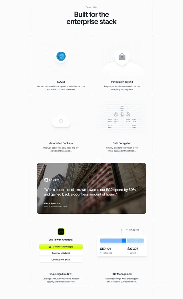 Antimetal enterprise security features grid, minimal, light-mode, light