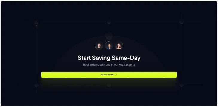 Antimetal dark same-day savings CTA, minimal, dark-mode, dark