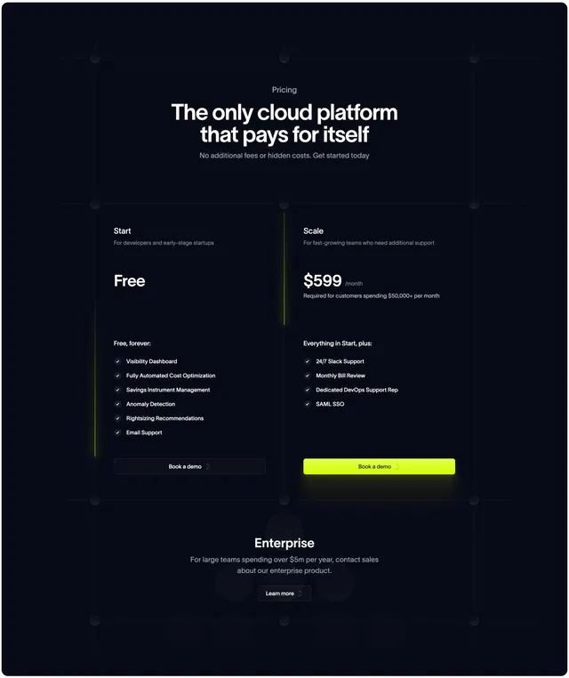Antimetal dark pricing tiers, minimal, dark-mode, dark