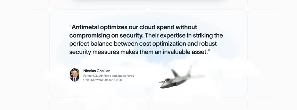 Antimetal security testimonial with jet, minimal, light-mode, light