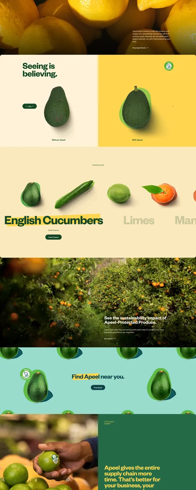 Apeel Sustainable Produce Landing Page, playful, photographic, vibrant
