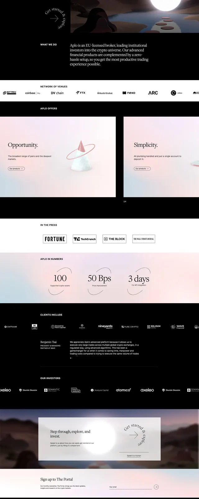 Aplo Institutional Crypto Broker, dark-mode, minimal, dark