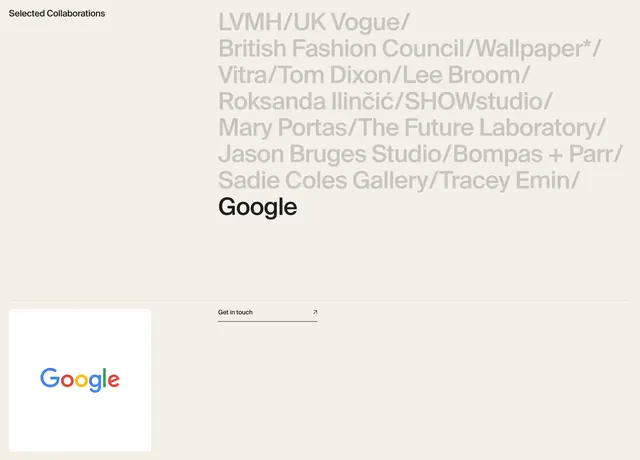 April Taylor collaborations logo list, minimal, light-mode, light