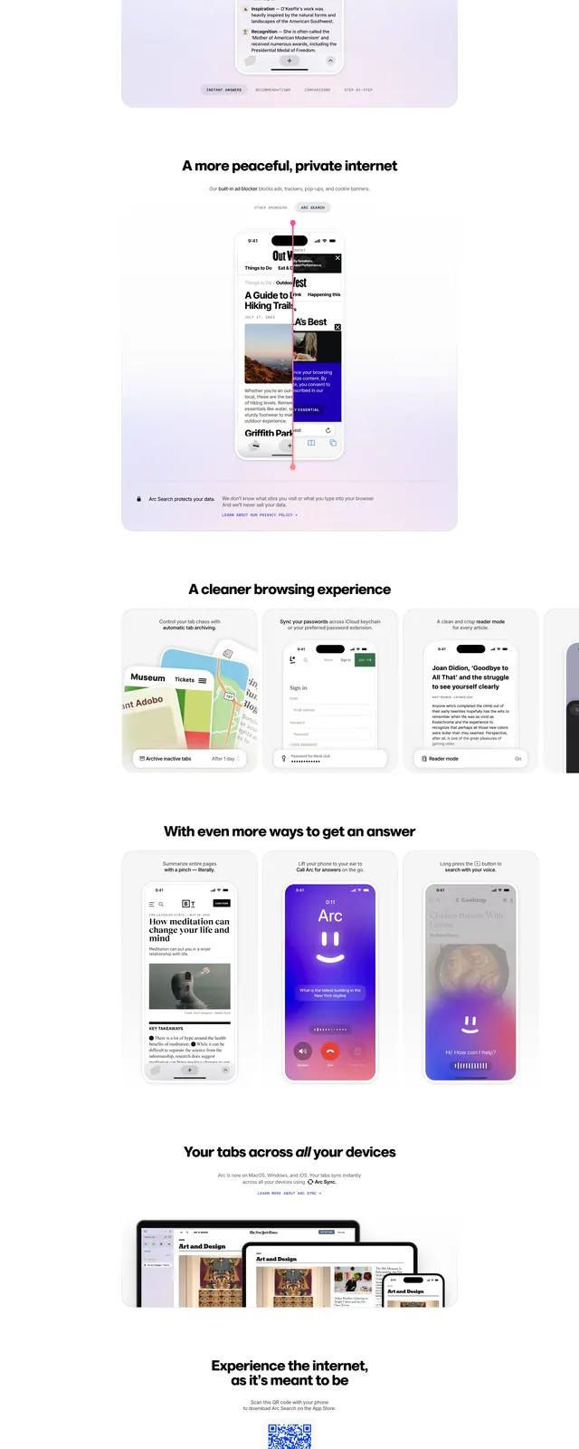 Arc Search Landing Page, minimal, corporate-clean, light