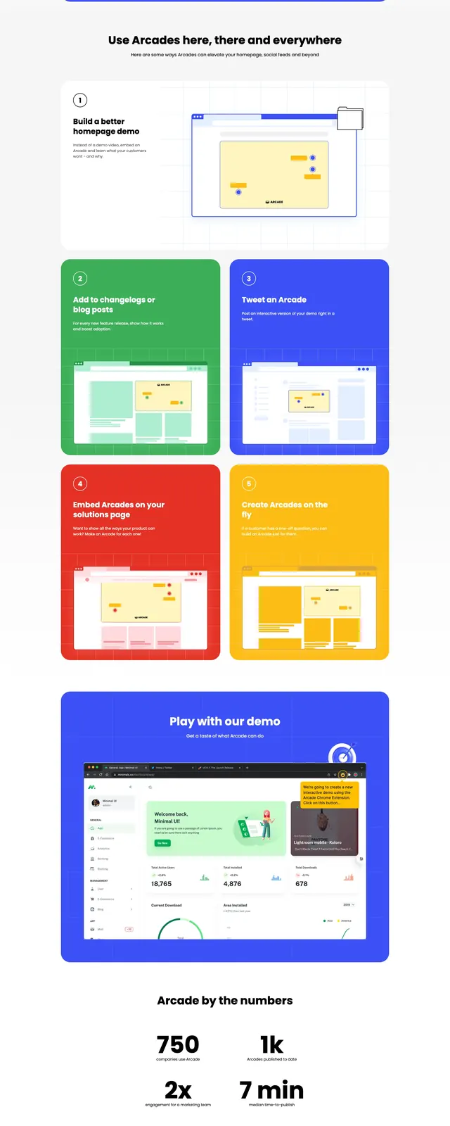 Arcade Interactive Demo Landing Page, corporate-clean, playful, vibrant