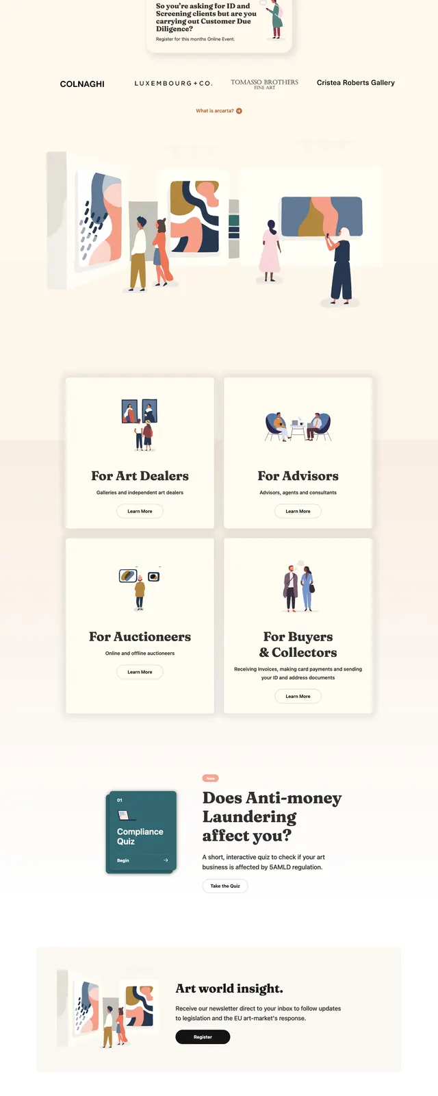 Arcarta Compliance Landing Page, minimal, corporate-clean, light