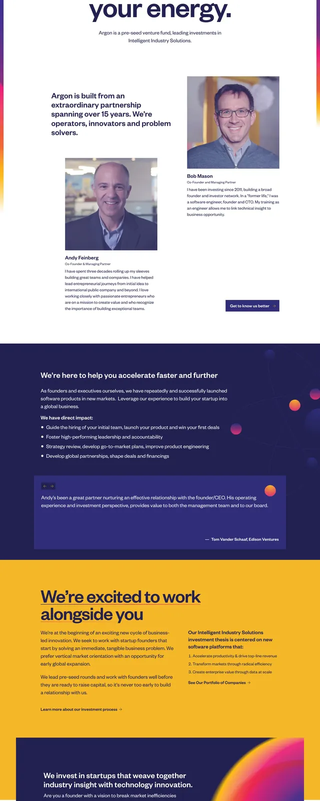 Argon Ventures Landing Page, corporate-clean, minimal, high-contrast