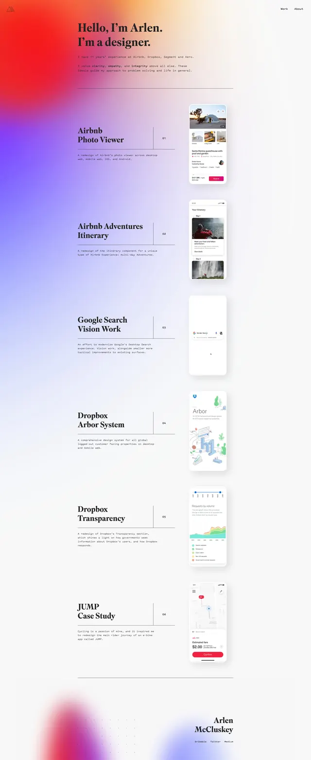Arlen McCluskey Portfolio, editorial, minimal, vibrant
