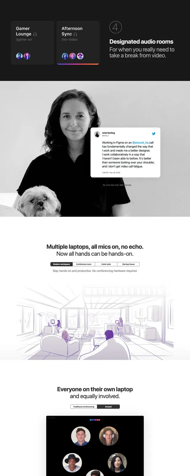 Around Video Collaboration Landing Page, dark-mode, minimal, dark