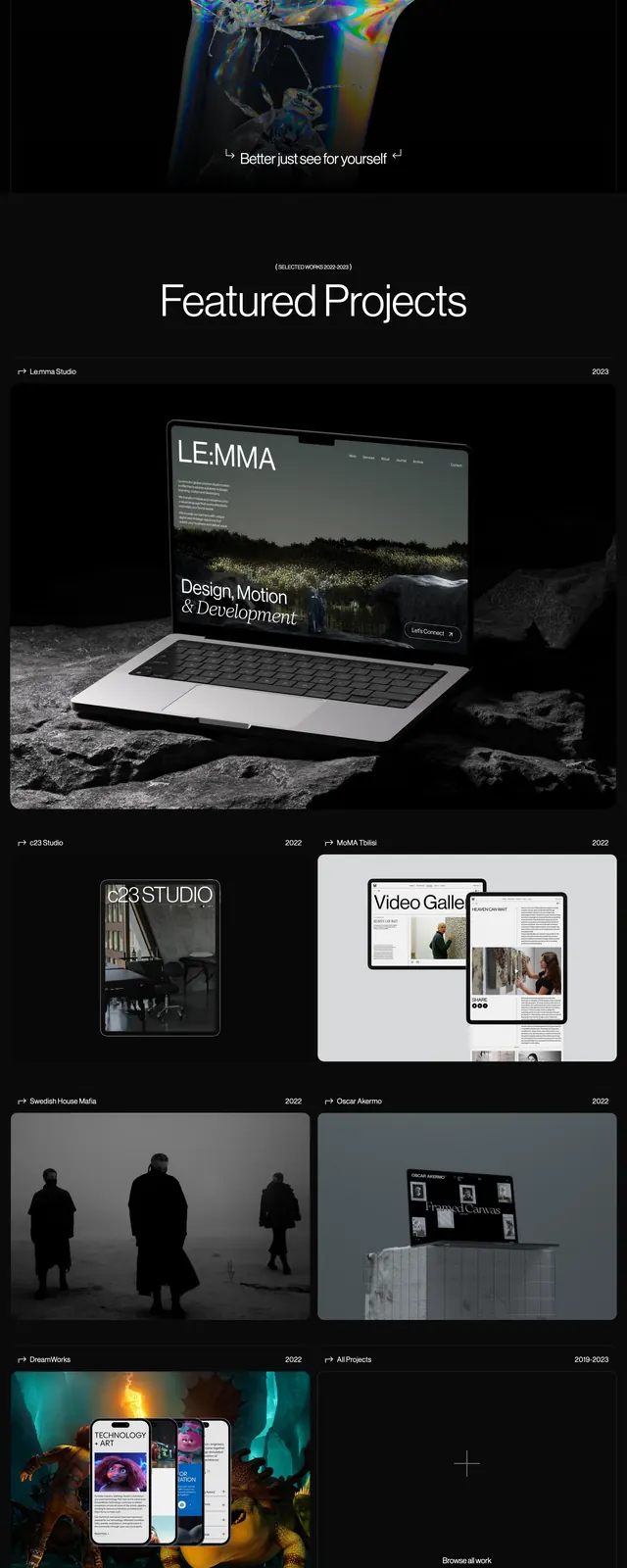 Artemii Lebedev Portfolio, dark-mode, minimal, dark