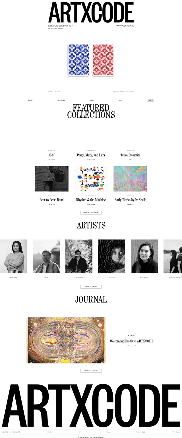 Artxcode Gallery Landing Page, editorial, minimal, high-contrast