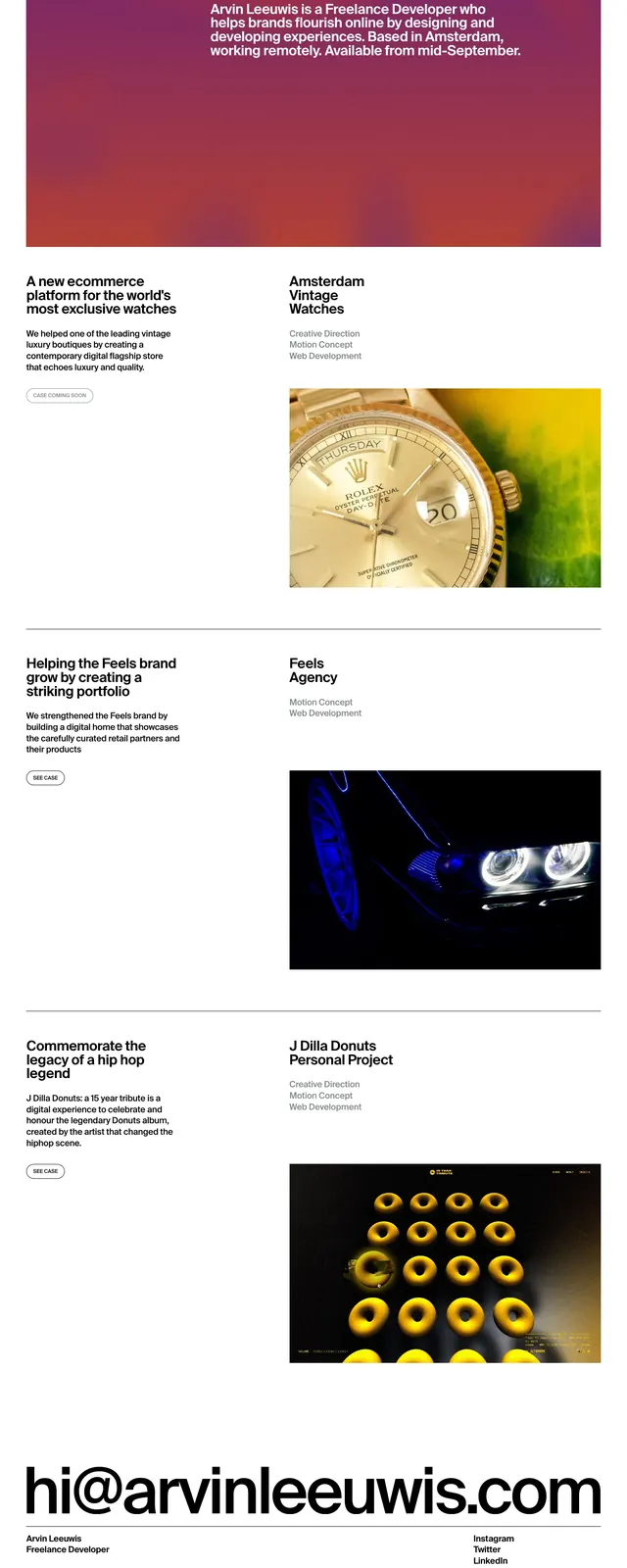 Arvin Leeuwis Portfolio, editorial, minimal, high-contrast