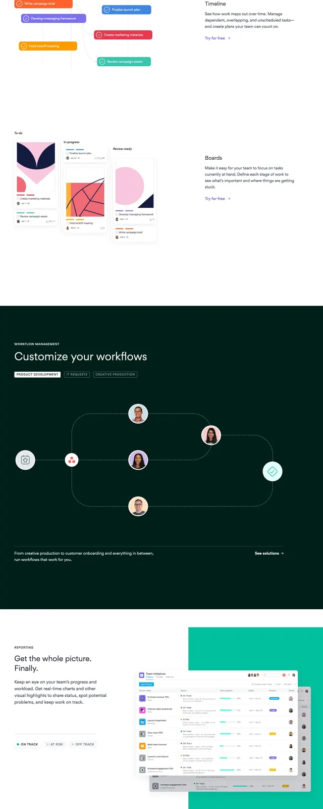 Asana Productivity Landing Page, corporate-clean, minimal, light