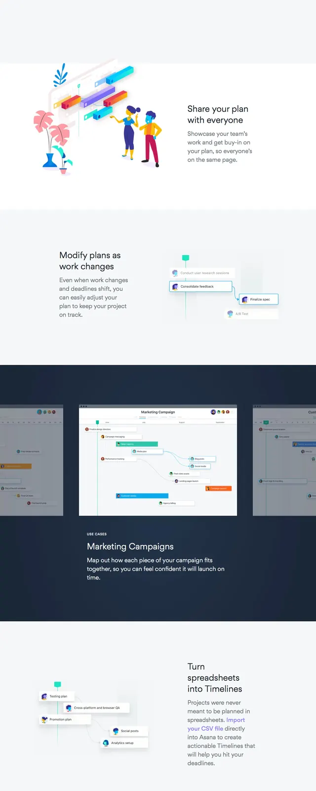 Asana Timeline Landing Page, minimal, corporate-clean, light