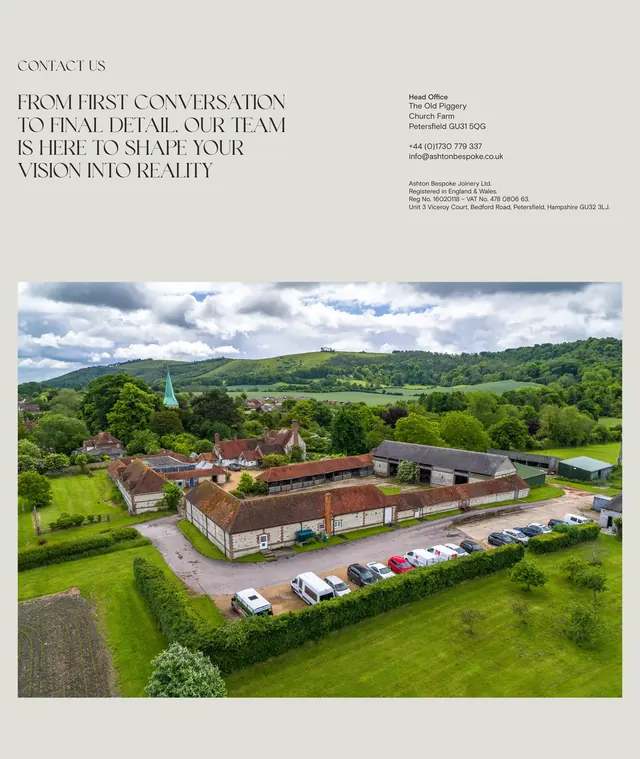 Ashton Bespoke contact with aerial photo, minimal, light-mode, light