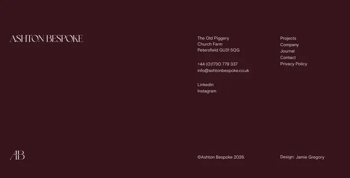 Ashton Bespoke burgundy footer, minimal, dark-mode, dark