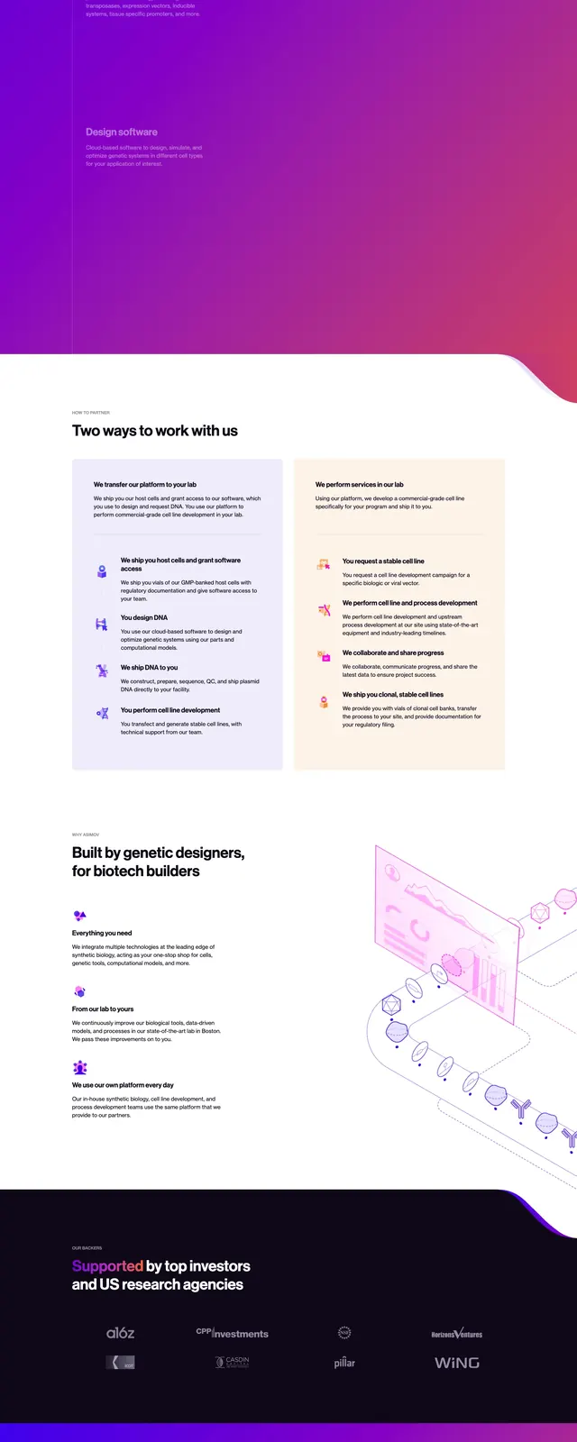 Asimov Biotech Landing Page, dark-mode, organic, dark