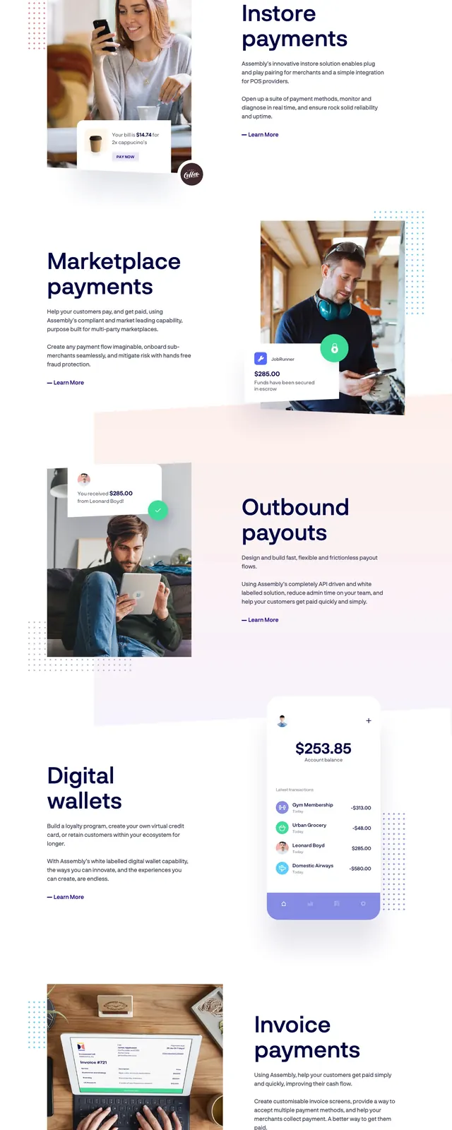 Assembly Payments Landing Page, corporate-clean, minimal, light