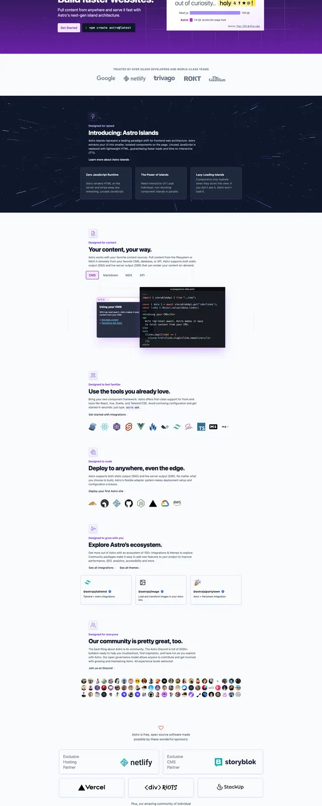 Astro Build Landing Page, dark-mode, technical, dark
