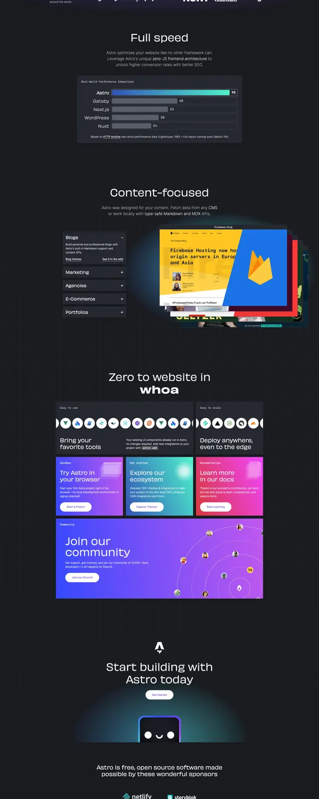 Astro Framework Landing Page, dark-mode, technical, dark