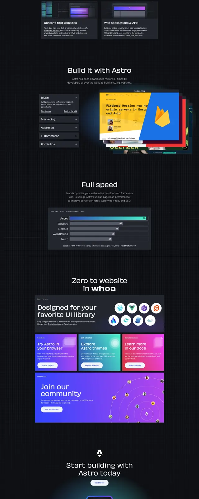 Astro Framework Landing Page, dark-mode, technical, dark