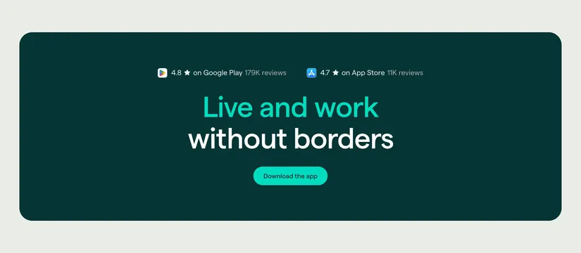 AstroPay app download CTA banner, minimal, dark-mode, dark