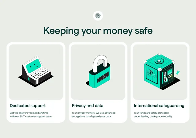 AstroPay security three-column features, minimal, light-mode, light